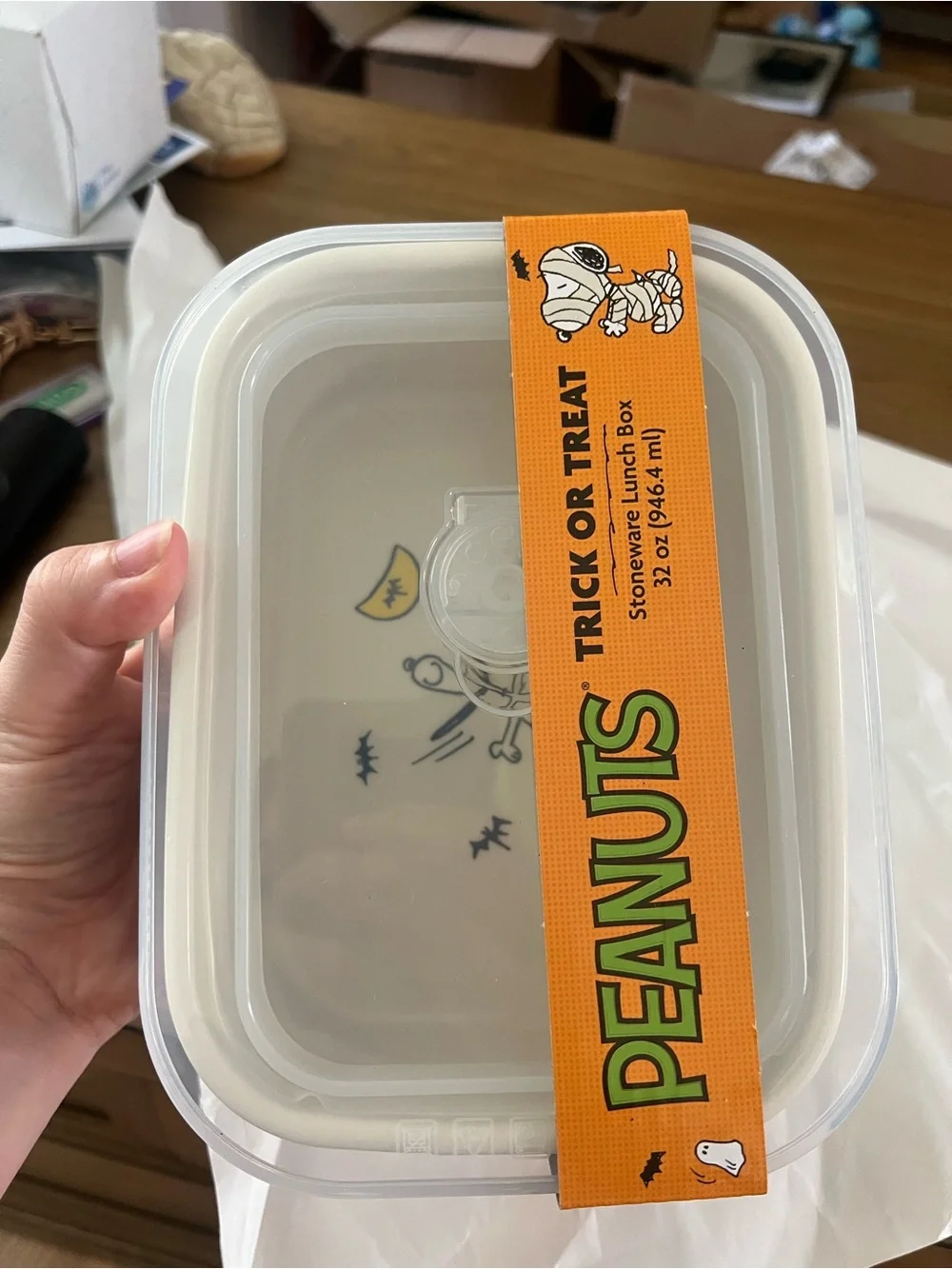Peanuts Stoneware Lunch Box with Orange Trick or Treat Band